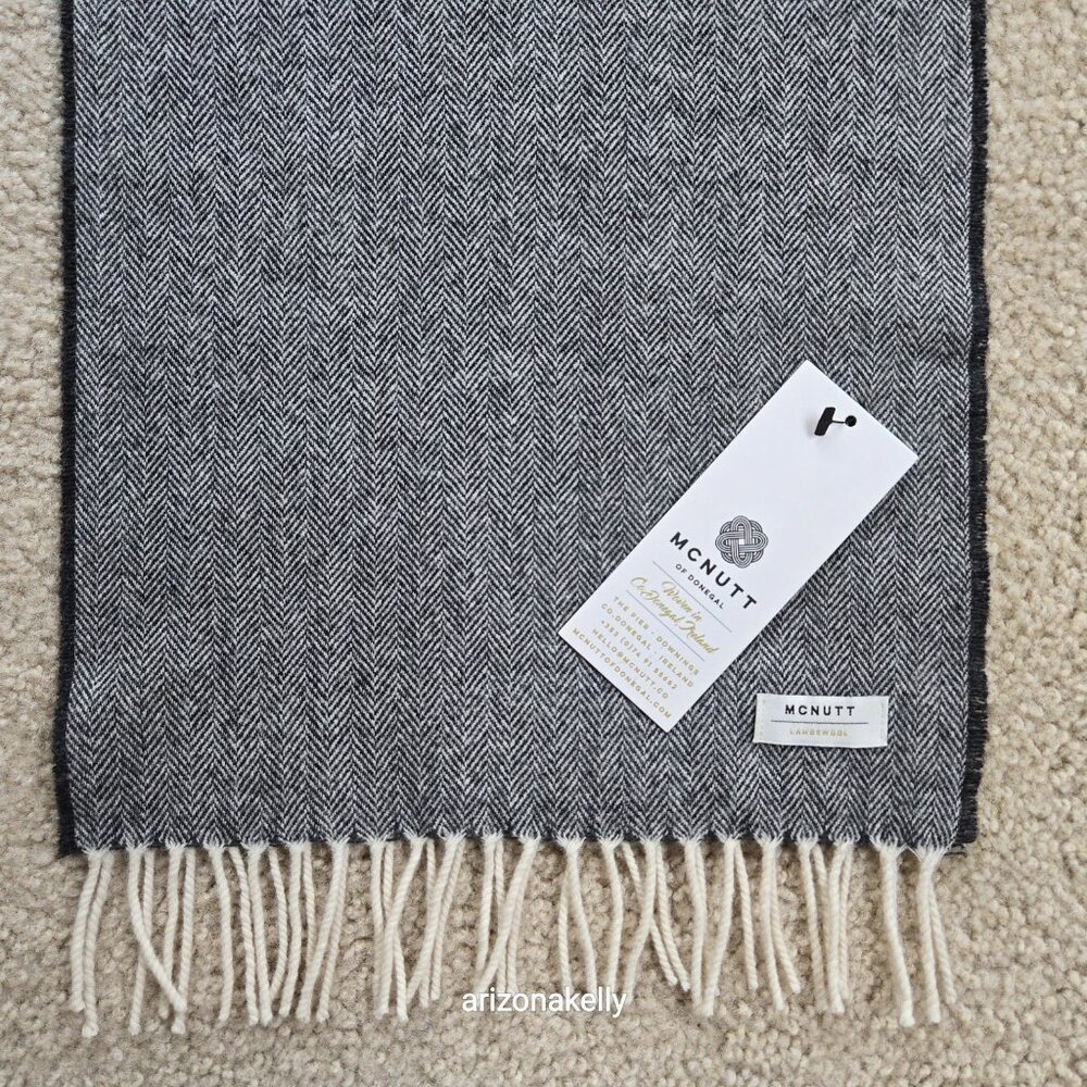 NWT McNutt Lambswool Herringbone Scarf Black + White Donegal Ireland - Picture 2 of 10